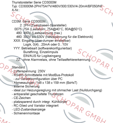CD AUTOMATION-CD3000M 2PH/75A/480V/480V/300:530V/4-20mA/BF008/NF/IM price