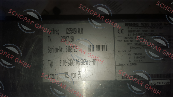 Benning-E110-240 G110 /20BWru-PDT (DIN bezeichnung), Product name TEBECHOP 3000 HDI 110V 20A THD  price