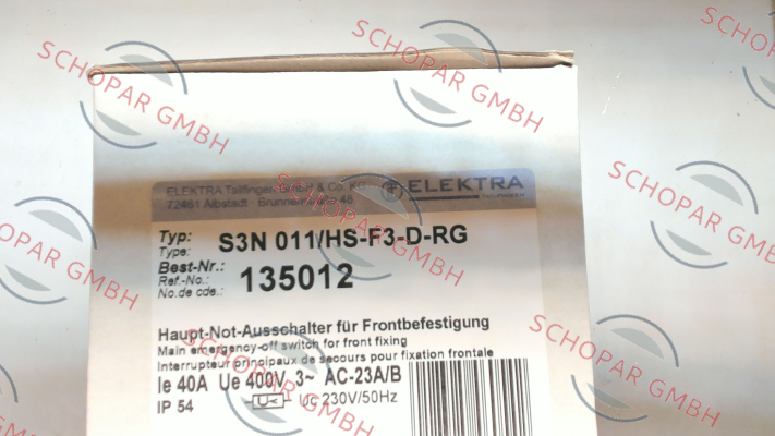 Elektra Tailfingen-S3N 011/HS-F3-D-RG 135 012 price