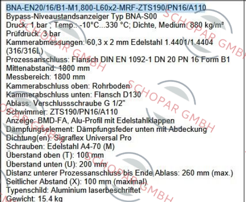 Ksr Kuebler-BNA-EN20/16/B1-M1,800-L60x2-MRF-ZTS190/PN16/A110 price