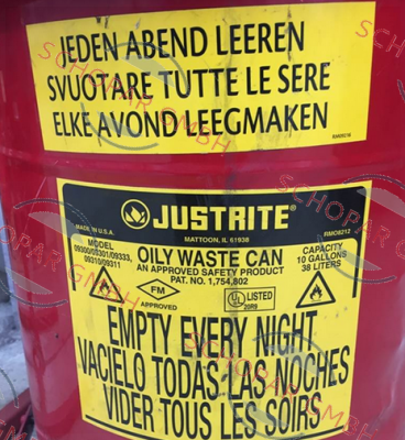Justrite-Both labels for OILY WASTE CAN PAT.NO. 1,754,802  price