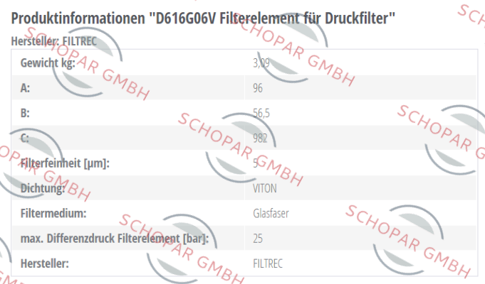 Filtrec-D616G06V  price