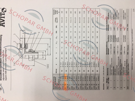 Avit-SV102-1015-01 , type  SV 10x1,5 G 3/8"A NBR   price