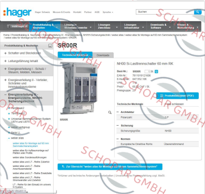 Hager-NHS-Lasttrenner SILAS DIN-00 160  price