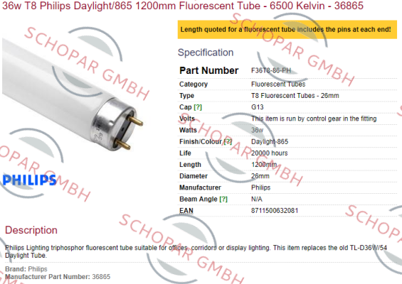 Philips-TL-D 36W/54-765 1SL/25 price