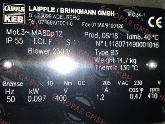 LAIPPLE KEB-MA80/12-TB-BR-FL-ST10 price