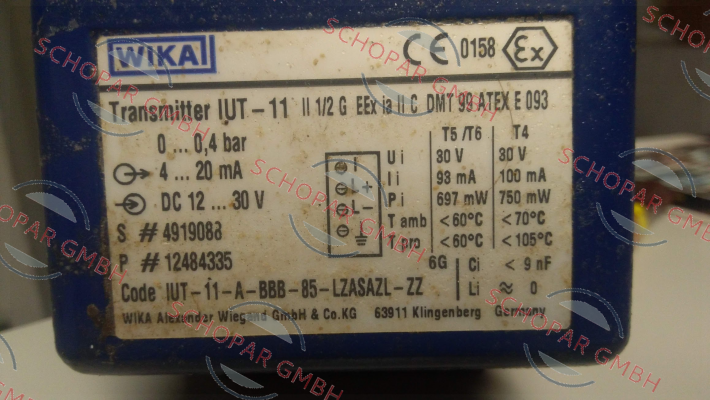 Wika-IUT-11-A-BBB-85-LZASAZL-ZZ ---- not available; alternative ref. UPT-21 price