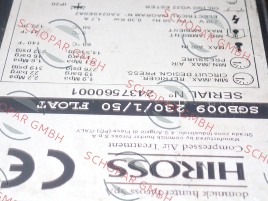 Hiross-Type : SGB009 230/1/50 FLOAT  S/N: 2437560001 obsolete / SPE009-A2301DF16TIS alternative price