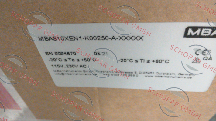 MBA Instruments-MBA810XEN1-K00250-A-XXXXX price