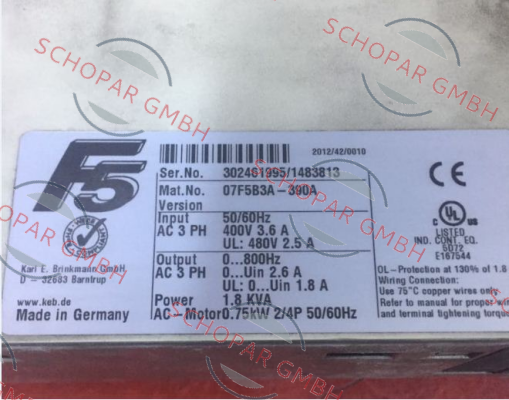 LAIPPLE KEB-07F5B3A-390A price