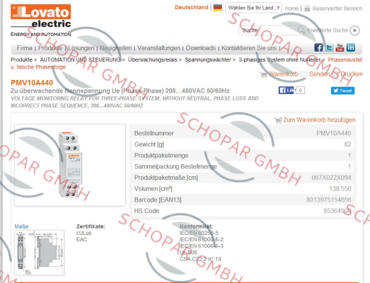 Lovato-PMV10A440 price