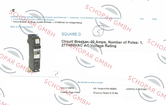 Square D (Schneider Electric)-FA14020C  price