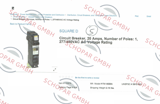 Square D (Schneider Electric)-FA14020A  price