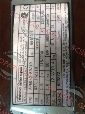 Mecc Alte-Type: AP60/2.B9/19 N. 88920 E replaced by S15W60BJ609A-I  price