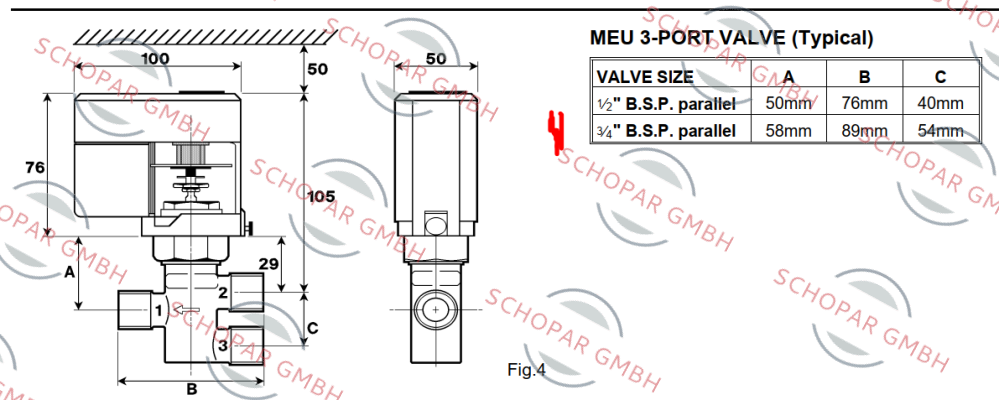 Satchwell-MEU 3-Port Valve ¾“ B.S.P. parallel price