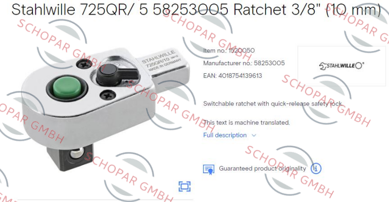 Stahlwille-P/N: 58253005 Type: 725QR/ 5 price