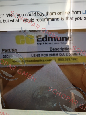 Edmund Optics-P/N:23086 - obsolete, replaced by LENS PCX 20 X 20 UNCTD TS  price