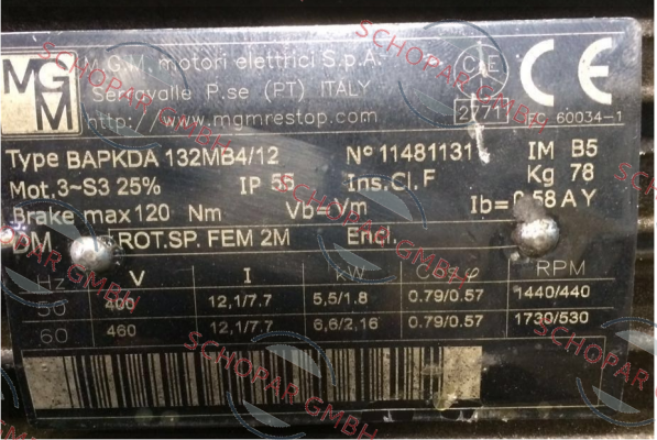 M.G.M MOTORI-BAPKDA 132MB4/12  price